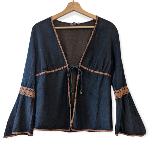 Vintage Tops - Y2K Bell Sleeve Tie Front Cardigan